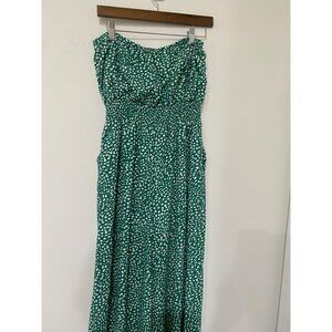 Green & White Spotted Strapless jumpsuit With Smocked Waist, Size large